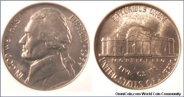 1959 Jefferson Nickel ANACS MS64 WDDR-02, ANACS# 1403753