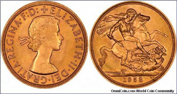 First head type of gold sovereigns were issued from 1957 to 1959, then 1962 to 1968. a total of 10 years.