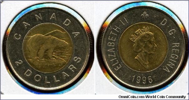 1996
$2 Twooney
Bi-Metalic
Polar Bear
QEII