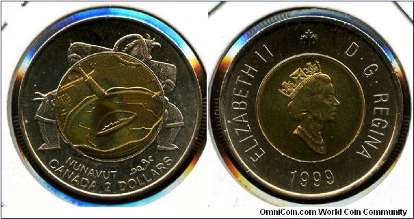 1999
$2 Twooney
Bi-Metalic
Nunavut on Snow bike
QEII