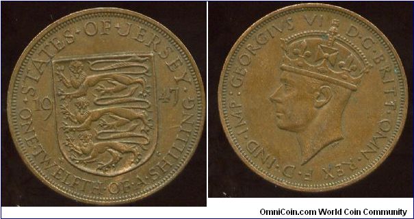 1947
1/12 Shilling
Coat of arms on shield
King George VI