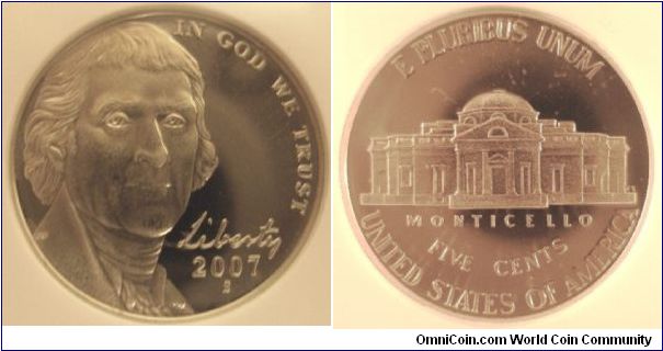 2007S Proof Jefferson Nickel NGC PF69 Ultra Cameo