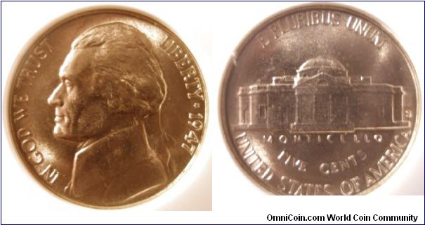 1947S Jefferson Nickel NGC MS65 5FS