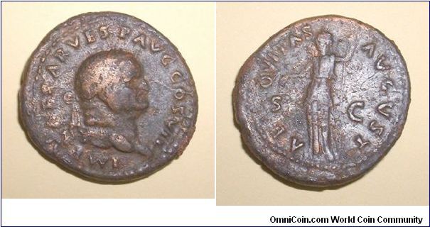 VESPASIAN - As -IMP CAESAR VESP AVG COS VII, laureate head right / AEQVITAS AVGVST S-C, Aequitas standing left with scales and sceptre. Mm 28,9 grs 13,2