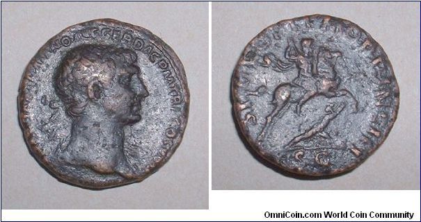 TRAJAN - Dupondius - 104/110 AD - IMP CAES NERVAE TRAIANO AVG GER DAC PM TR P COS V PP, radiate head right / S P Q R OPTIMO PRINCIPI S-C, Trajan riding right spearing Dacian enemy. Mm. 26,9 grs. 10,9