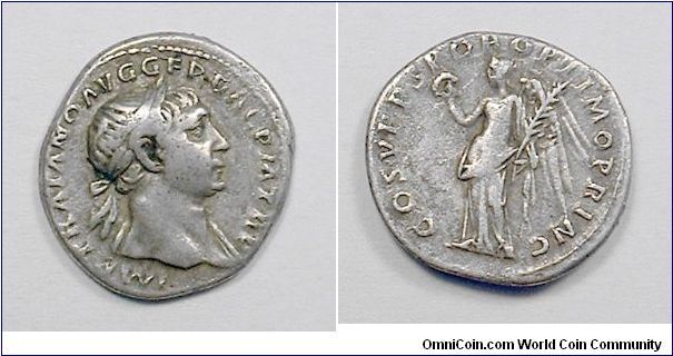 TRAJAN - Denarius - IMP TRAIANO AVG GER DAC P M TR P, laureate head right, draped far shoulder / COS V P P S P Q R OPTIMO PRINC, Victory standing left, draped, holding wreath & palm.Mm. 18,5, grs 3,4