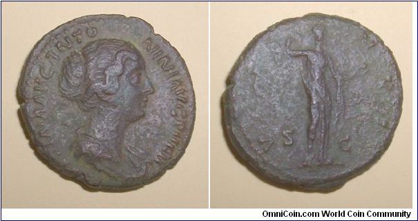 FAUSTINA Jr. - As or dupondius - 149/152 - FAVSTINA AVG ANTONINI AVG PII FIL, draped bust right / VENUS S-C, Venus stg. right holding apple. Mm 26,2 grs 11,1