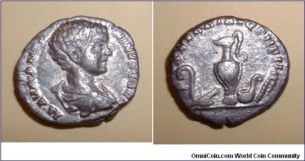 CARACALLA (as Caesar) - Denarius - 196/198 - M AVR ANTONINVS CAES, draped bust right / SEVERI AVG PII FIL, sacrificial implements: lituus, axe, jug, simpulum & sprinkler. Mm 17,9 grs 3