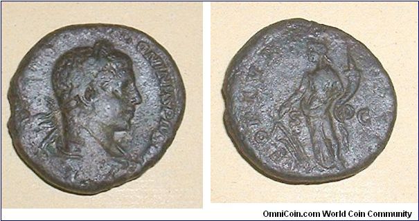 ELAGABALUS - As - IMP CAES M AVR ANTONINVS PIVS AVG, laureate draped bust right / FORTVNAE REDVCI S C, Fortuna standing left holding rudder and cornucopiae.