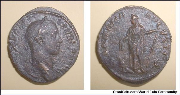 SEVERUS ALEXANDER - Sestertius - 228/231 - IMP SEV ALEXANDER AVG, laureate head right / ANNONA AVGVSTI S-C, Annona standing left holding anchor & grain ears over modius. Mm 29,8 grs 16,1