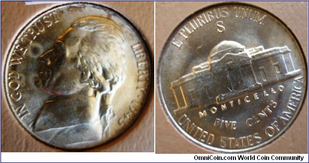 1945S Silver Jefferson Nickel S/S RPM#? BU Raw




(Book1, Group9, Hole2)