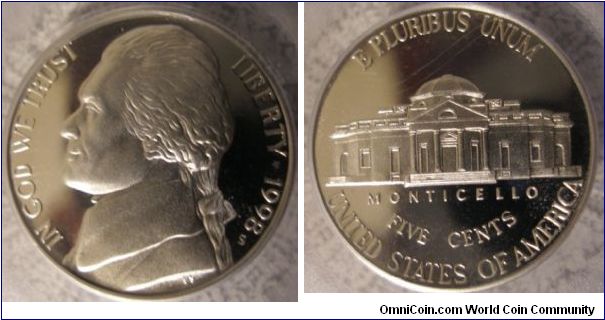 1998S Proof Jefferson Nickel PCGS PR69DCAM