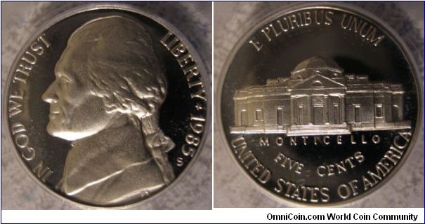 1985S Proof Jefferson Nickel PCGS PF69DCAM