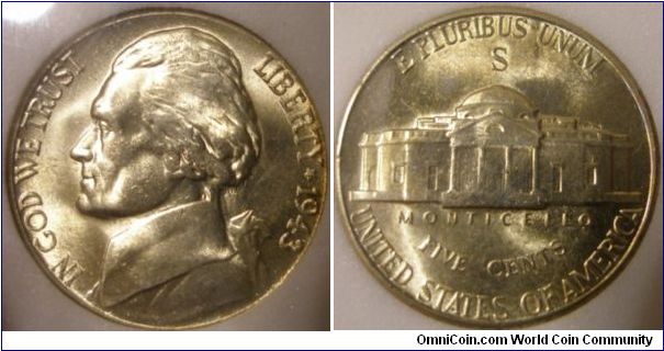 1943S Sliver Jefferson Nickel NNC MS-68 (What a Joke) Unattributed DDR