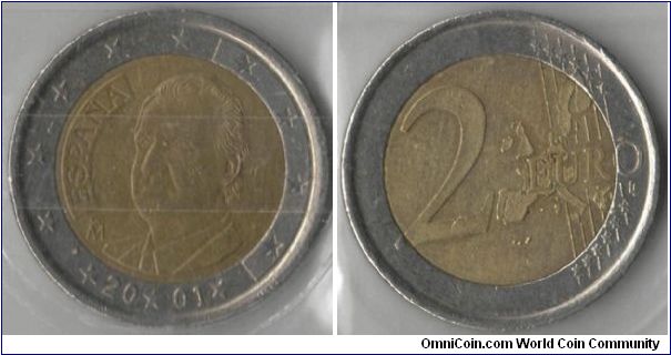 2 Euro. Spain
This shows a portrait of King Juan Carlos 1 de Borbon y Borbon, King of Spain.