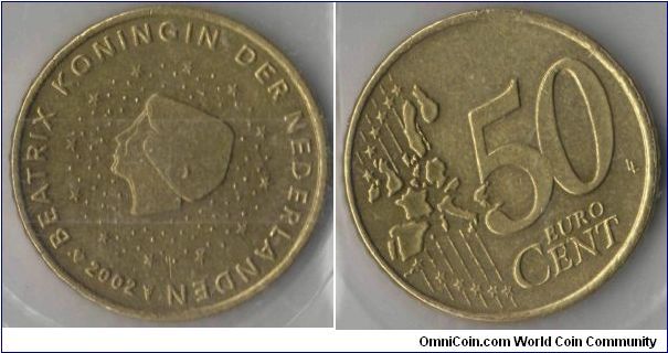 50 Cent. Netherlands
Queen Beatrix is shown in profile and the words Beatrix Queen of The Netherlands are written around the circumference of the coins.