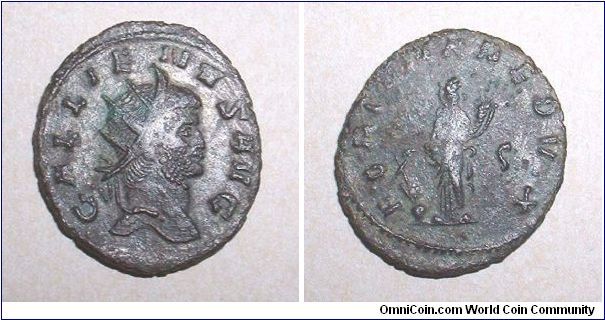 GALLIENUS - Antoninianus - 260/268 - Rome mint - GALLIENVS AVG, Radiate and cuirassed bust right / FORTVNA REDVX, Fortuna standing left, holding rudder and cornucopiae, digamma in right field. Mm 22,9 grs 3