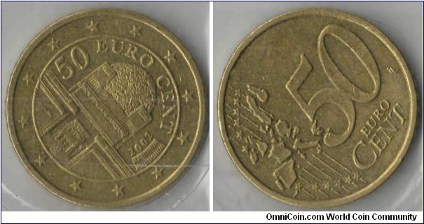 50 Cent. Austria
This coin shows the secession building in Vienna, illustrating the birth of art nouveau in Austria and symbolising the birth of a new age, representing a bridge to a new monetary era.