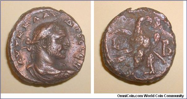 CLAUDIUS II Gothicus - Alexandrian coins - Potin Tetradrachm - Year 2 = 269 AD. AVT K KLA-VDIOC CEB, laureate cuirassed bust right / L-B, eagle standing left, head right, with wreath in its beak. Mm 21,1 grs 10,3