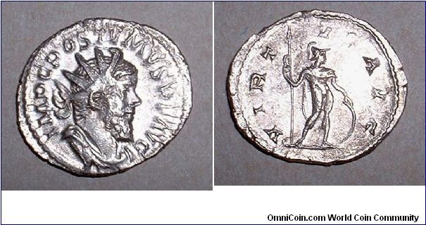 POSTUMUS - Antoninianus - 260/268 - Lugdunum mint - IMP C POSTVMVS P F AVG, radiate, draped & cuirassed bust right / VIRTVS AVG, Mars standing right, holding spear & shield. Mm 23,3 grs 3,1