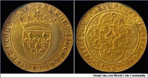 PCI7, Group 1, Hussulo, 1380-1422 Charles VI French Gold ECU'OR.