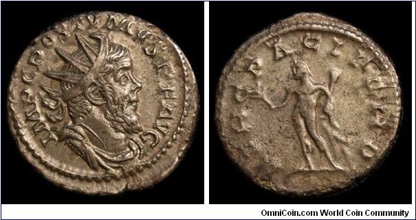 PCI7, Group 1, Drusus, A.D. 260-269 (GALLIC IMP) Postvmvs -Antoninianus / RIC V, Part II, 67 / IMP C POSTVMVS P F AVG / radiate bust right / HERC PACIFERO / Hercules standing left, olive branch in right hand, club and lion's skin in left / Lugdunum Mint / Size: 22 mm Weight: 3.91 g