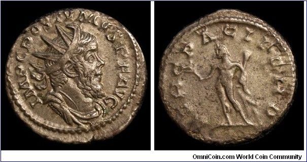 PCI7, Group 1, Drusus, A.D. 260-269 (GALLIC IMP) Postvmvs -Antoninianus / RIC V, Part II, 67 / IMP C POSTVMVS P F AVG / radiate bust right / HERC PACIFERO / Hercules standing left, olive branch in right hand, club and lion's skin in left / Lugdunum Mint / Size: 22 mm Weight: 3.91 g