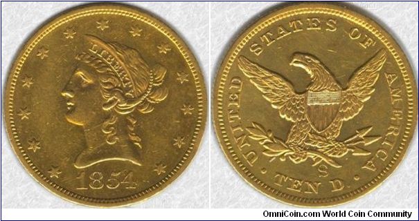PCI7, Group 3, Scottishmoney, Ten Dollar Eagle 1854 S - San Francisco Mint First Year Issue