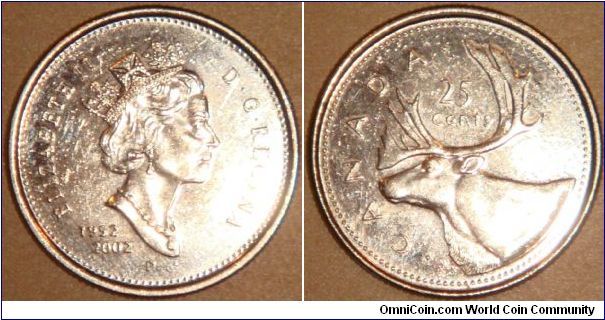 Canada, 25 cents, 2002 Queen Elizabeth II Jubilee