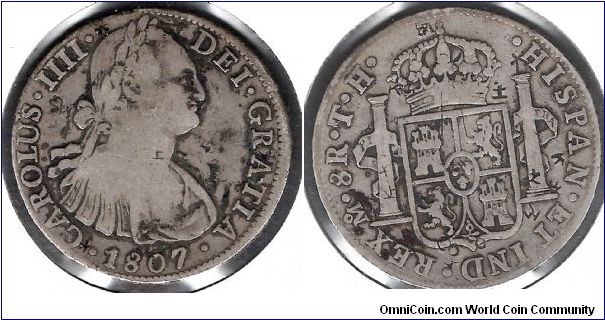 8 Reales of Charles IIII, King of Spain. Mexico City mint. Chopmarked.