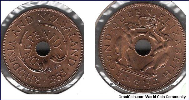 1 Penny. Elephants. Rhodesia and Nyasaland.