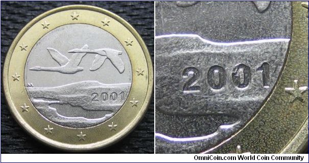 1 euro - (coin 1) die fatigue: partially filled zero.