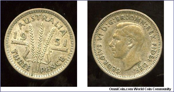 1951
3d
3 stalks of grain & ribbon
George VI