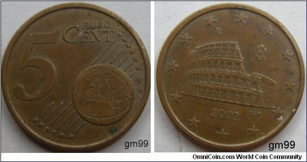 5 Euro Cents
 2002, Cu-St, Colosseum