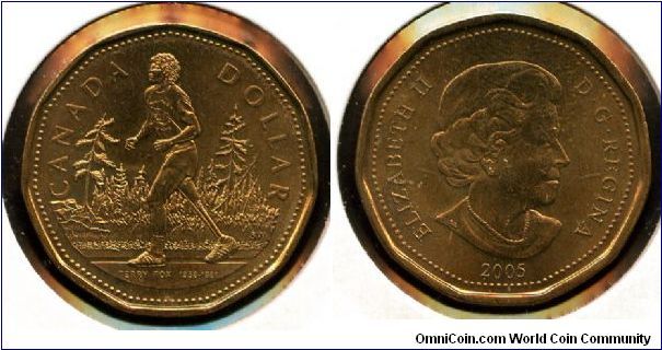 Canada
2005
$1 
Terry Fox
Designed by Stan Witten
Depiction of his Marathon of Hope
Portrait of Elizabeth II by Susanna Blunt