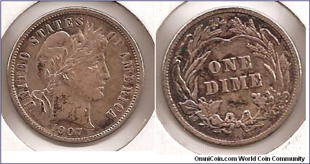 1907 Barber dime