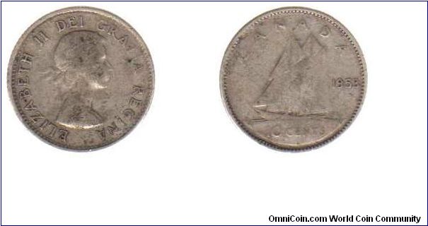 1953 10 cents - no shoulder fold