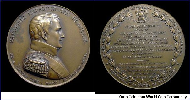 Transfer of the body of Napoleon (re-strike post 1880: BRONZE and cornucopia on the edge) 52 mm