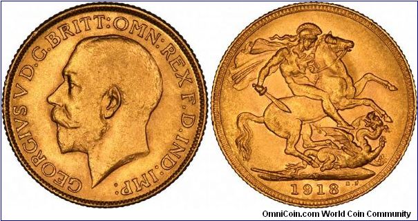 Melbourne Mint sovereign of 1918.