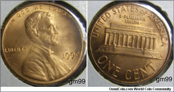 LINCOLN CENT, MEMORIAL REVERSE,1990