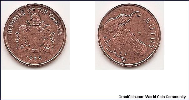 1 Butut
KM#54
Copper Plated Steel, 17.6 mm. Obv: National arms, date below
Rev: Peanuts, denomination at right