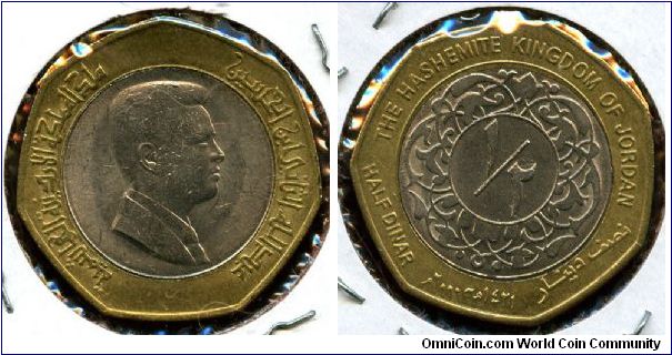 2000
1/2 Dinar
King Abdullah II bin Al Hussein 
Value & Date