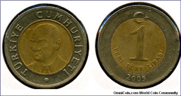 2005
1 New Lira
Ataturk's profile 
Crescent & star, value