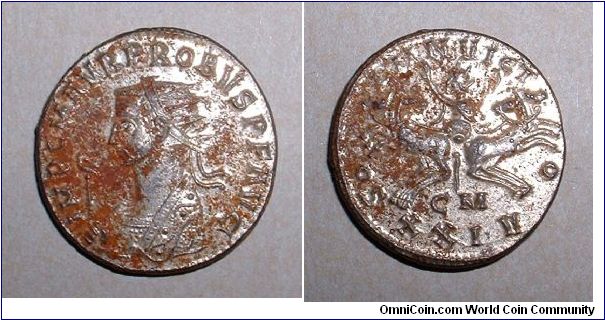 PROBUS - AE silvered Antoninianus. Cyzicus. IMP CM AVR PROBVS PF AVG, radiate bust left, wearing imperial mantle, holding sceptre surmounted by eagle / SOLI INVICTO, Sol in spread quadriga facing. Mintmark XXIV. Mm 21,6 grs 3,7