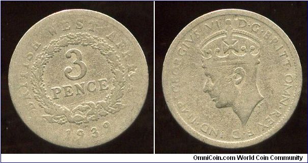 1939
3d  Threepence
Value in wreath
King George VI