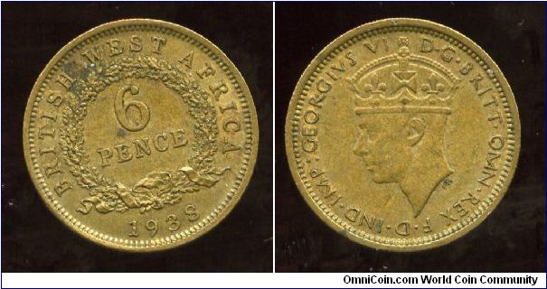 1938
6d  Sixpence
Value in wreath
King George VI