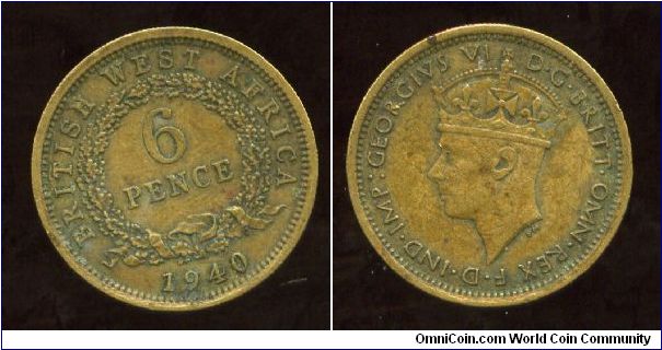1940
6d  Sixpence
Value in wreath
King George VI