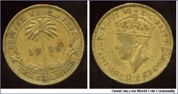 1938
2/-  Two Shilling
Palm Tree & date
King George VI