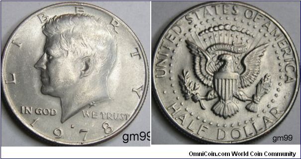 1978D(DENVER MINT)
Obverse design: President John F. Kennedy 
Reverse design: The Coat of Arms of the President of the United States