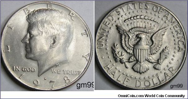1978D(DENVER MINT)
Obverse design: President John F. Kennedy 
Reverse design: The Coat of Arms of the President of the United States